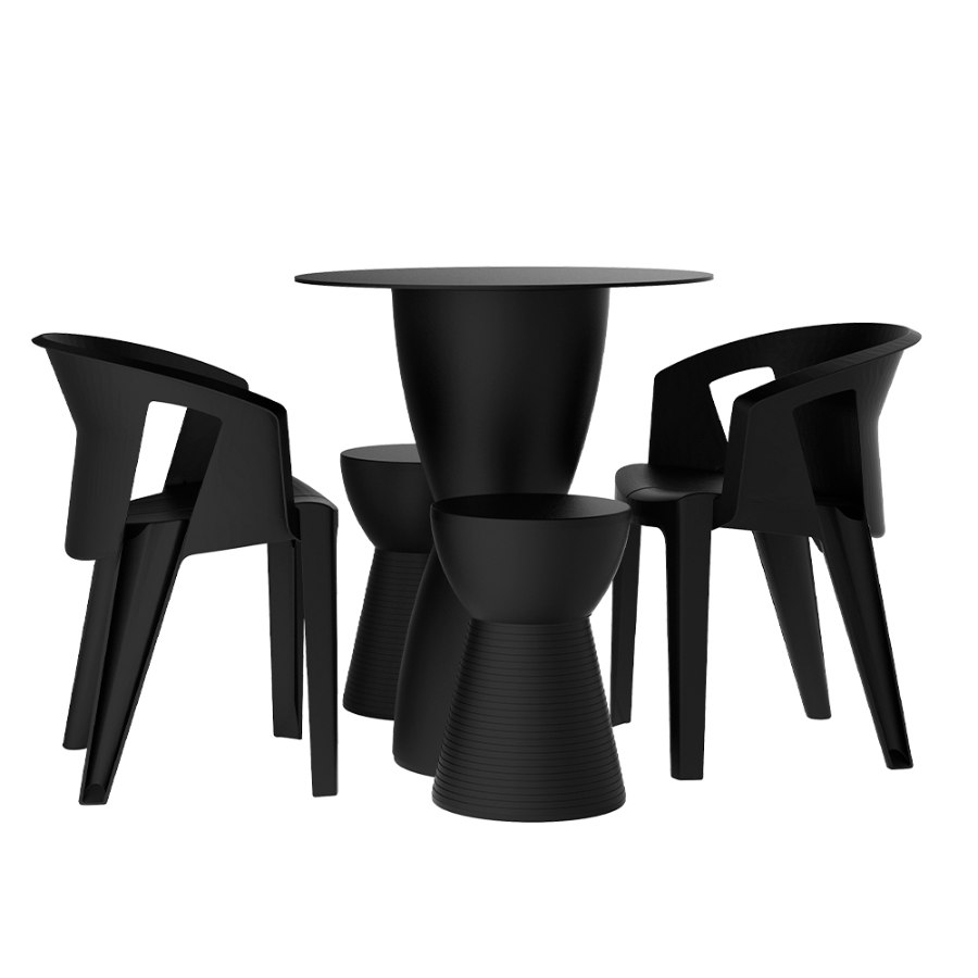 Combo Bloom I'M IN HOME mesa e poltronas em polipropileno preto